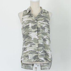 Cloth And Stone Green Camouflage Sleeveless Split Back Tank Womens Size Small